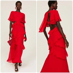 Fame & Partners size 12 Marse gown maxi ruffle dress red
